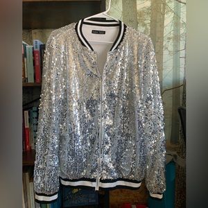 XL Shein Silver Sequin Bomber Jacket